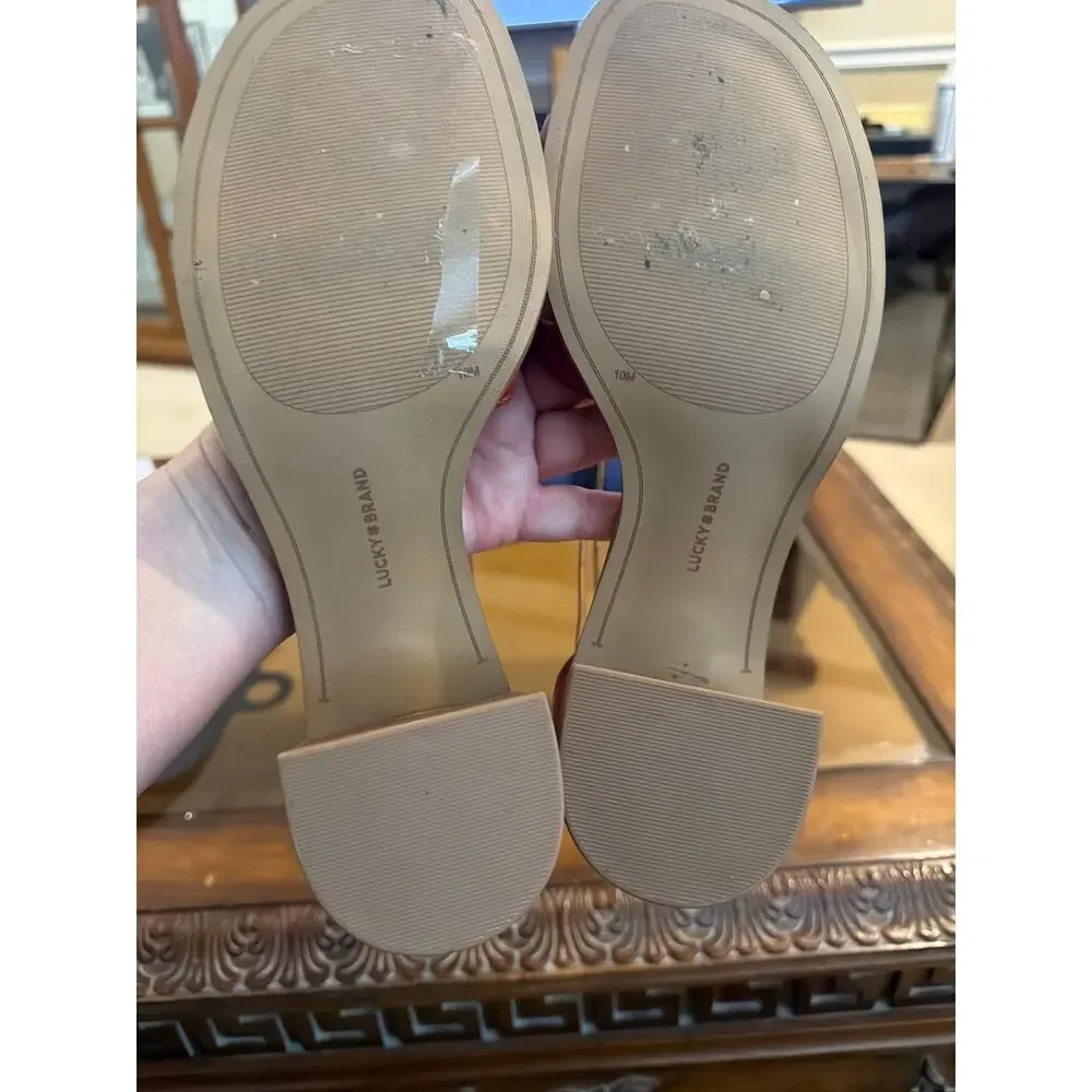 ⭐️ Women Lucky Brand Red Leather Sandals Chunky Heel Size 10 Preppy Ankle Strap